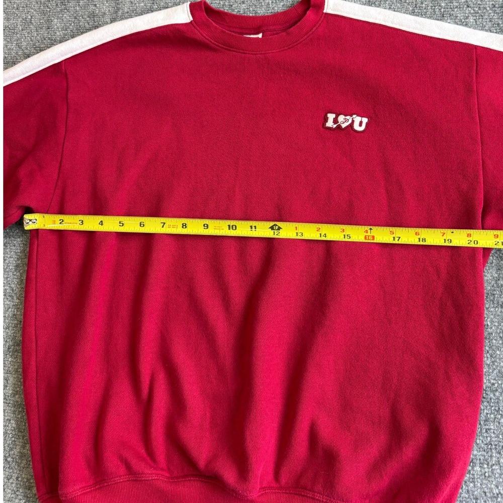 Victoria's Secret PINK Red Sweatshirt White Stripe Heart Patch Small - Picture 8 of 15